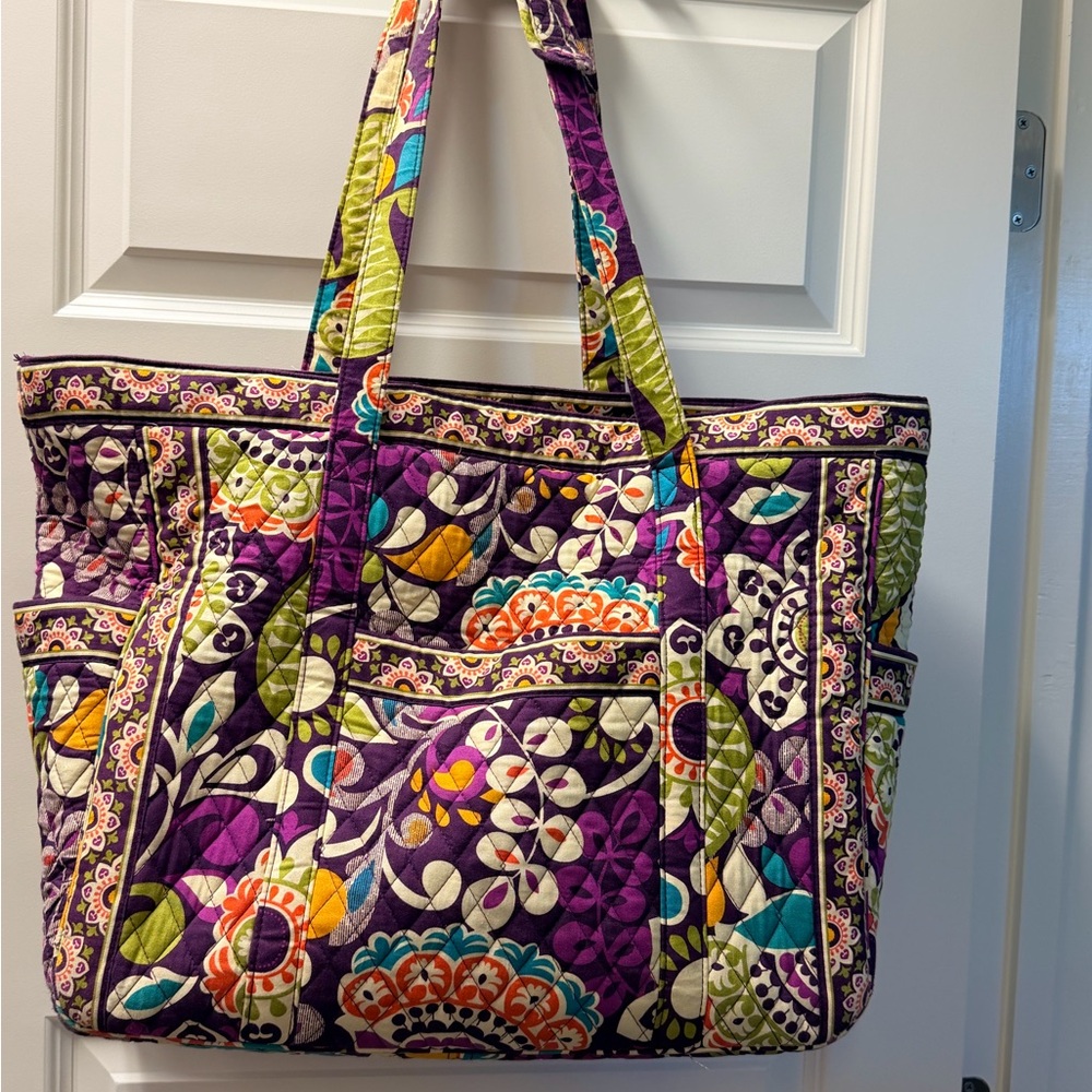 Vera Bradley Purple Floral Quilted Tote with Multicolor Accents
